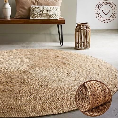 Handwoven Jute Braided Area Rug- Rustic Vintage Beige Reversible ...