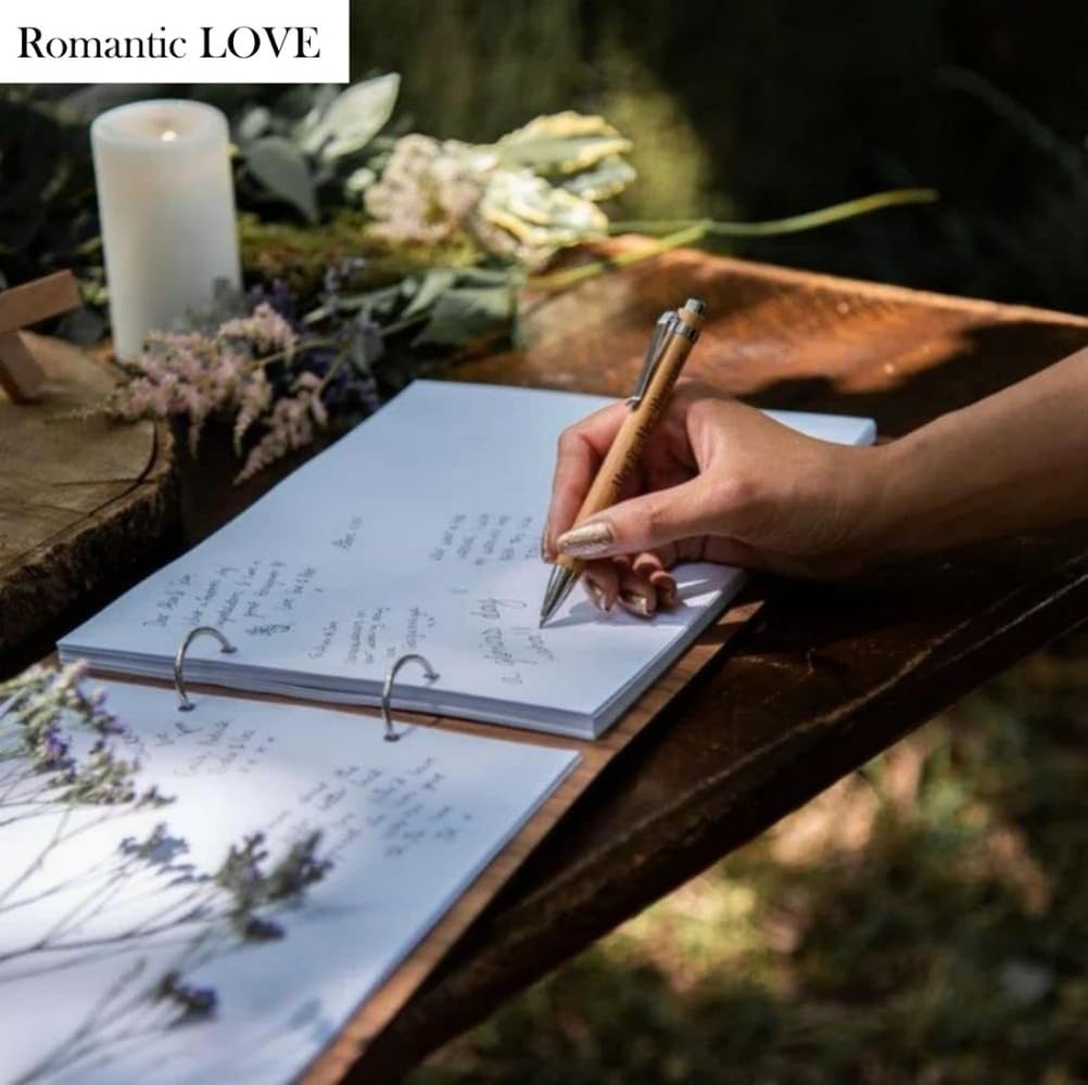 Romantic LOVE Personalized Customization Guest Book Commemorative Album Souvenir Wedding Anniversary Birthday -with 50 Sheets of Blank Cardstock Wedding Ornaments (Ribbon)