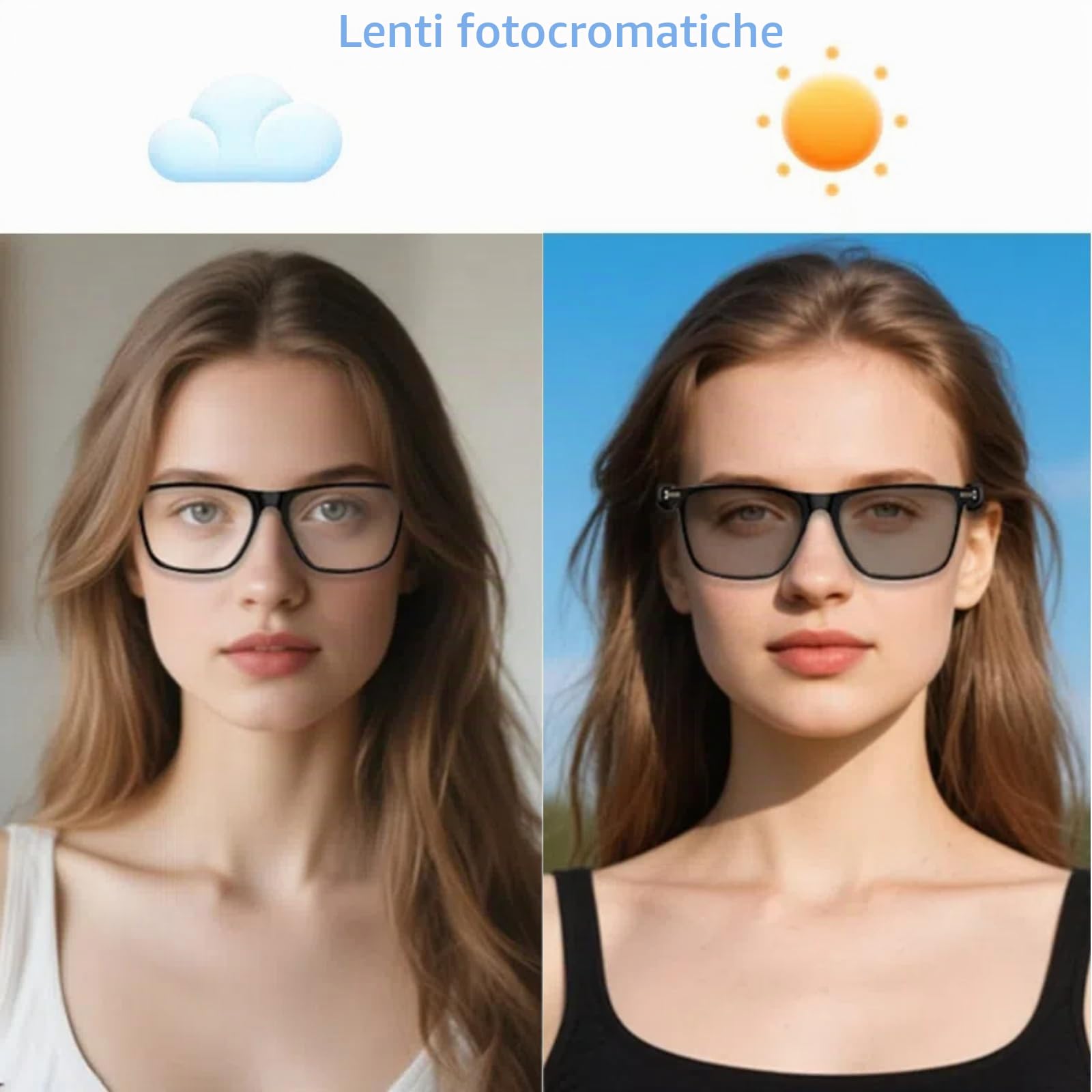 Occhiali intelligenti per traduttore AI con chat GPT, traduzione in tempo reale, occhiali Bluetooth per uomini e donne con oltre 160 lingue, lenti fotocromatiche, supporto audio/video