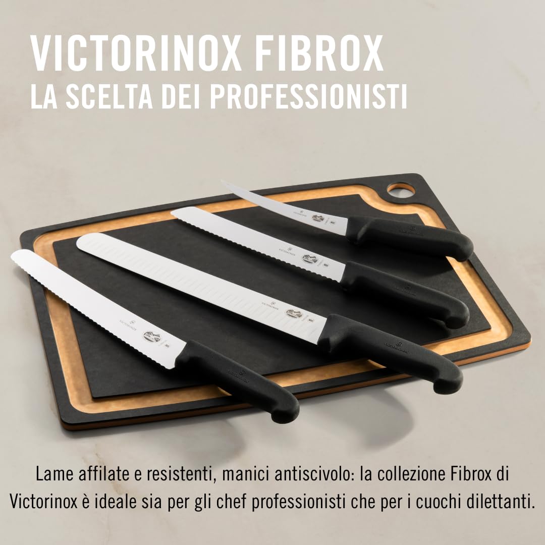 Victorinox Fibrox, Coltello da Pane con Filo Ondulato, Coltello affilato per Dolci e Pane, 21 cm, Lama Lunga, Acciaio Inossidabile, Nero