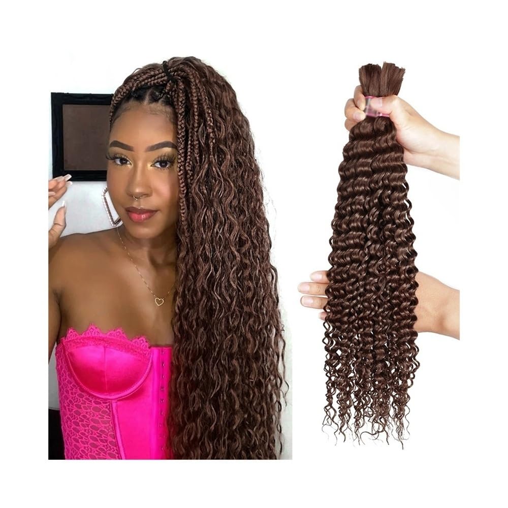 Splatanie włosów Czekoladowobrązowe włosy ludzkie do warkoczyków boho #4 Głębokie fale Masowe brazylijskie włosy Remy Bez osnowy Kobieta(14inches)