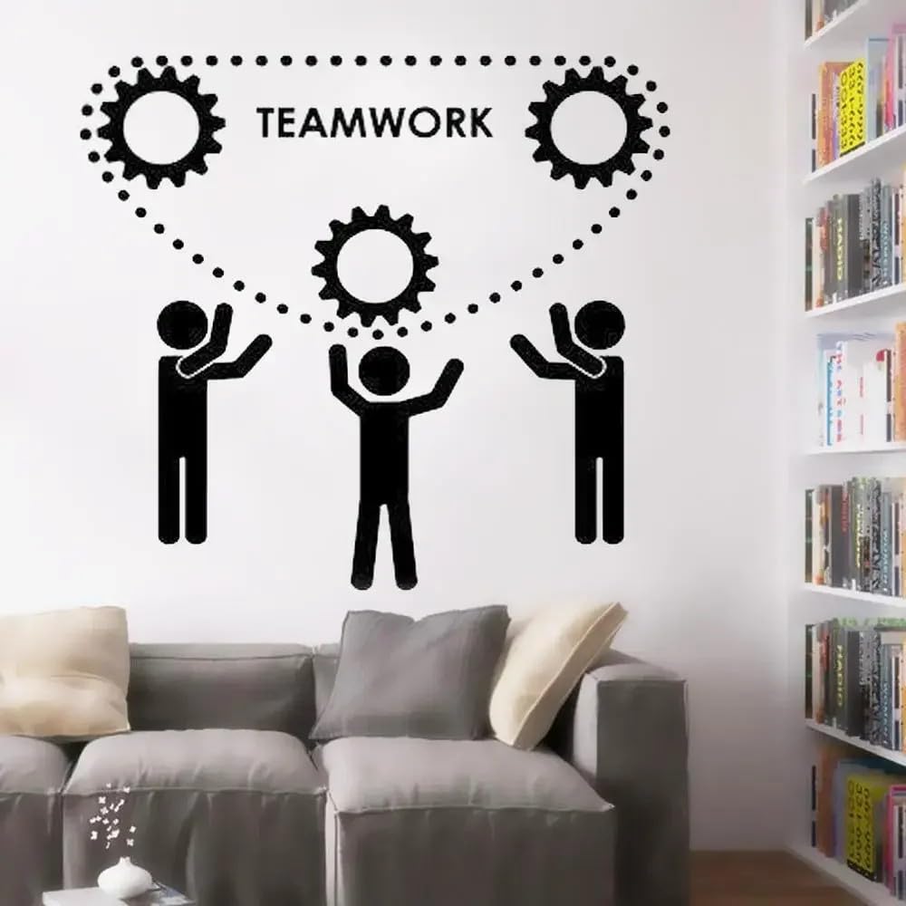 Vinyl Wall Decal Gear Teamwork Wall Sticker Office Decoration Inspire Office Quote Motivation Idea Wall Art Decals 57x53cm