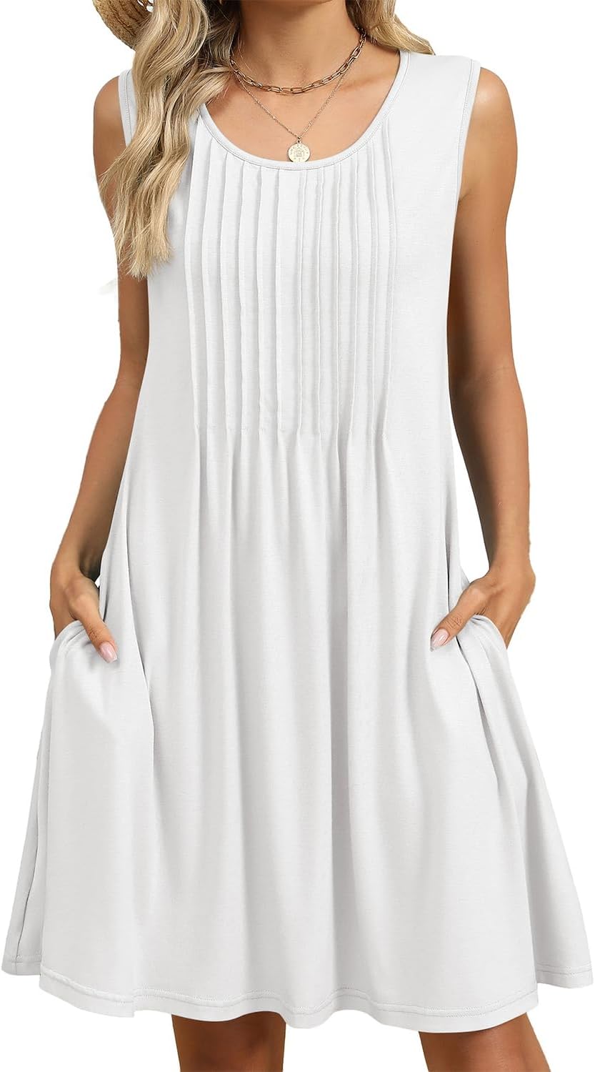 Abito Estivo Donna Onsoyours Senza Maniche, Scollo Rotondo, Corto Casual In Tinta Unita O Floreale - Eleganza Boho Per La Spiaggia