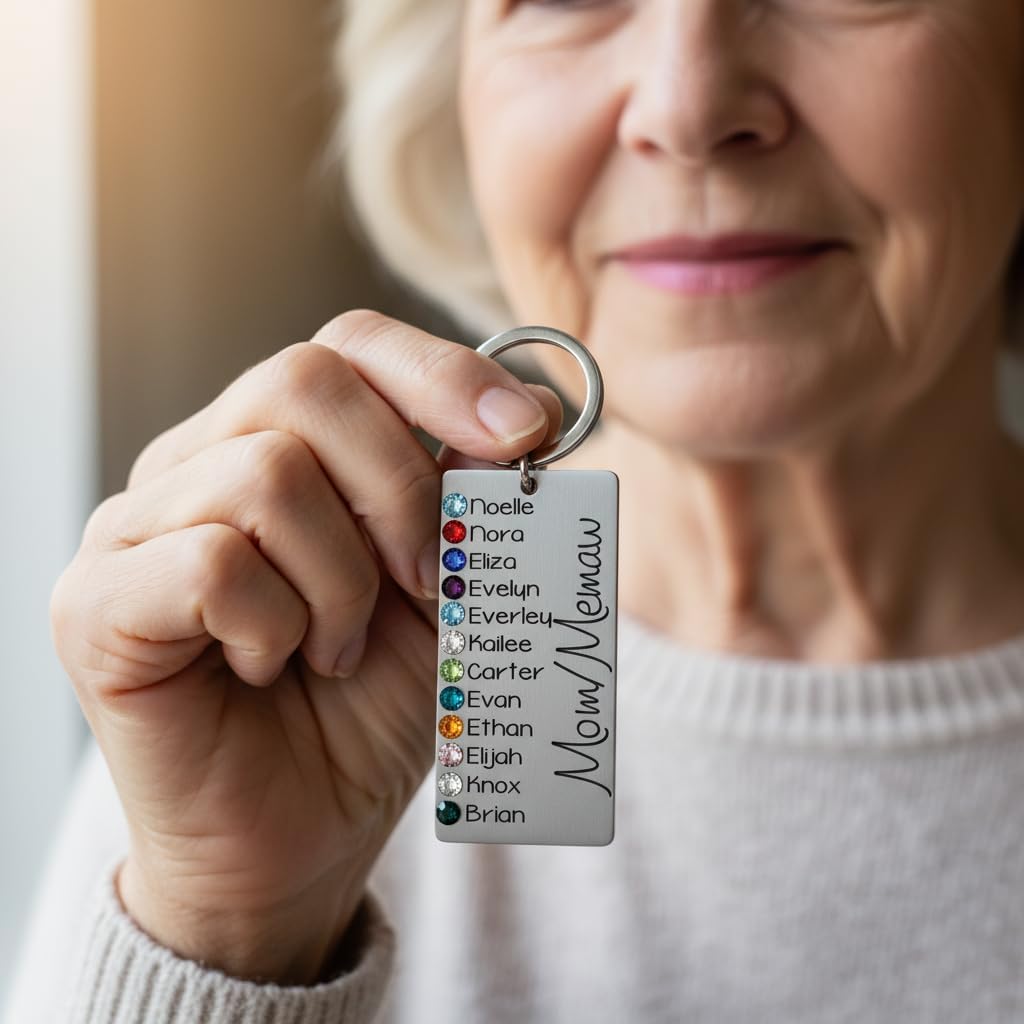 Personalized Birthstone Keychain – Custom Engraved Stainless Steel Gift for Mom, Grandma, Nana – Up to 12 Kids Names with Birthstone Crystals – Family Keepsake from Grandkids - Image 2