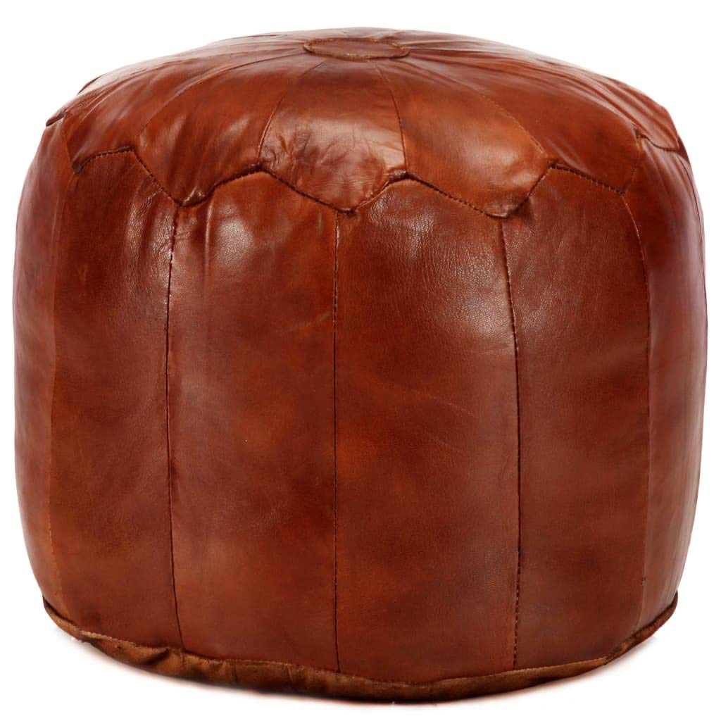 Pouf repose-pieds cuir véritable chèvre tabouret salon rond vintage siège appoint 40x35