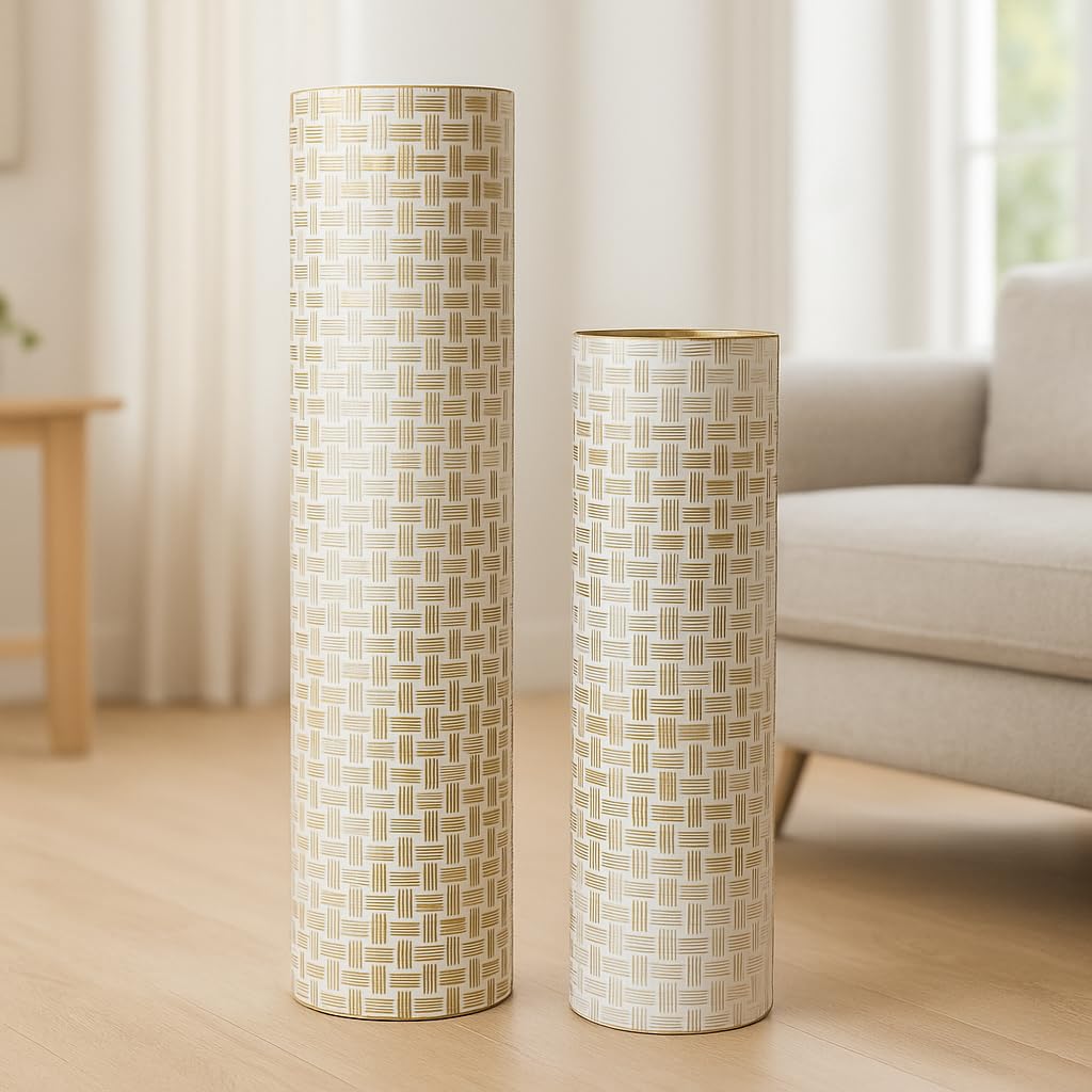 Leewadee Große Bodenvasen im 2er Set 60/47 cm - Hohe Metall Deko Vasen in Gold für Wohnzimmer Dekoration
