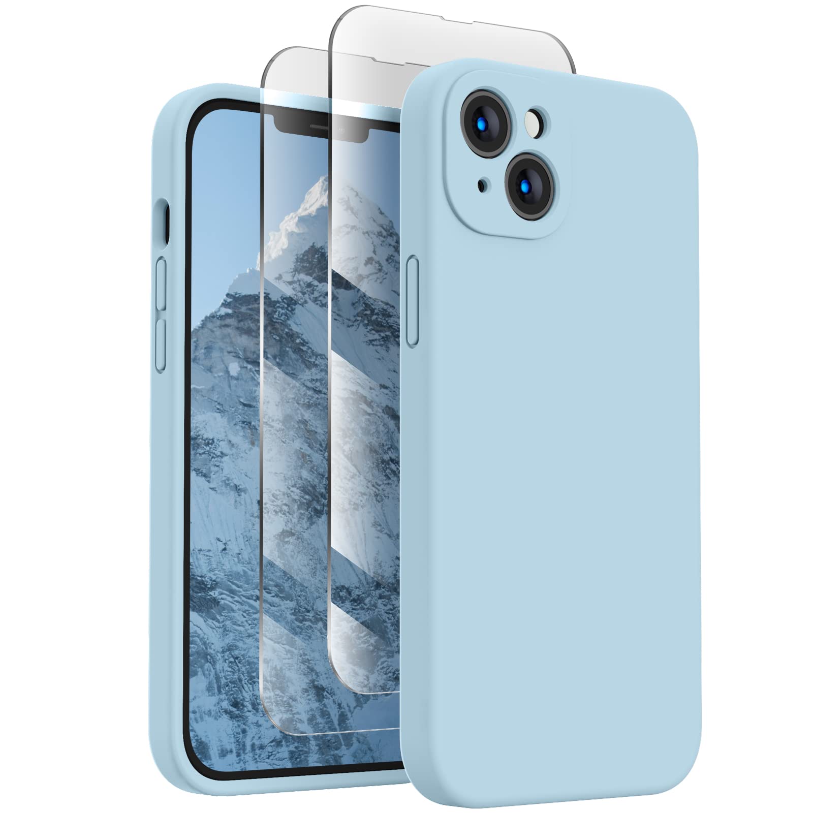 Photo 1 of FireNova Designed for iPhone 13 Case, Silicone Upgraded [Camera Protection] Phone Case, Soft Anti-Scratch Microfiber Lining Inside, 6.1 inch, Sky Blue