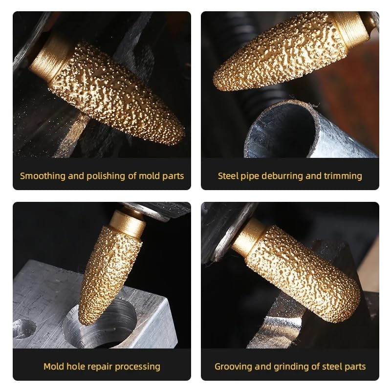 MiJunHD Diamond Brazed Grinding Head 8mm Pointed Type,6mm Round Handle Coarse Grit Polish Burr Drill Bit for Wood Stone Carving Metal Sanding - Image 4
