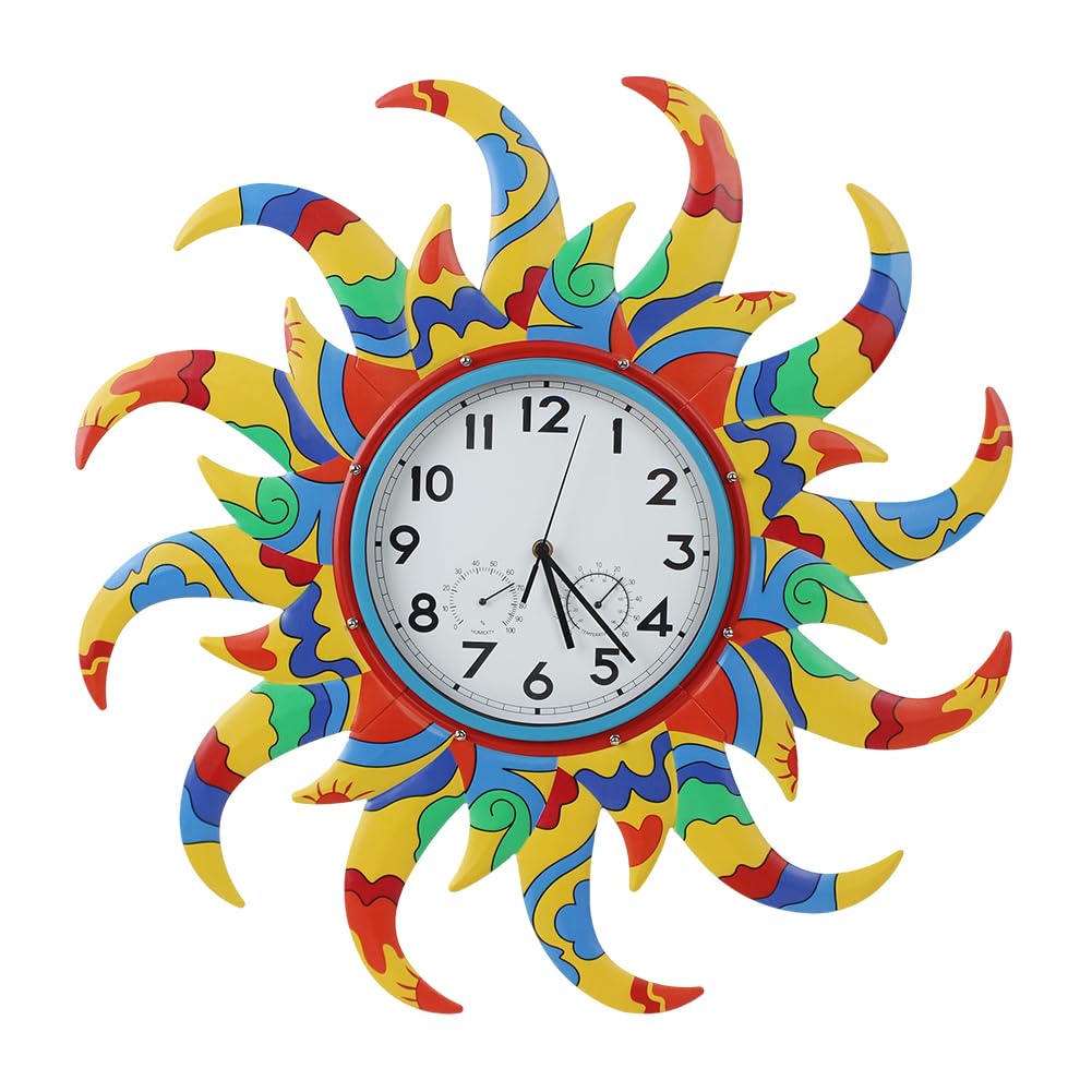 24 Inch Outdoor Clock Silent Non-Ticking, Outdoor Wall Clock with Thermometer & Humidity, Sun Outside Clock Decor for Patio, Living Room, Home Decor-picture-53