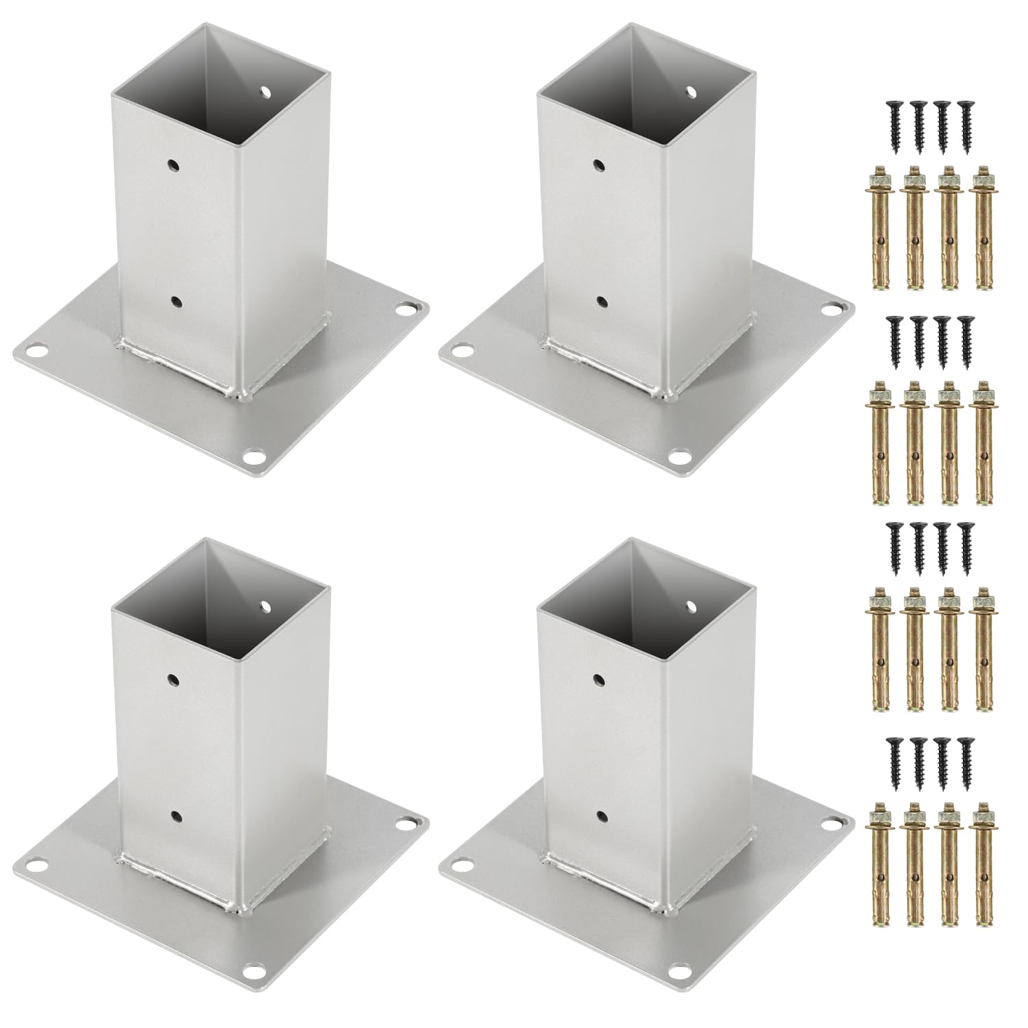 Eulenke Support de poteau avec douille à visser - Convient pour poteaux en bois carrés de 80 x 80 mm - Ancre de qualité supérieure - Galvanisé à chaud - Argenté