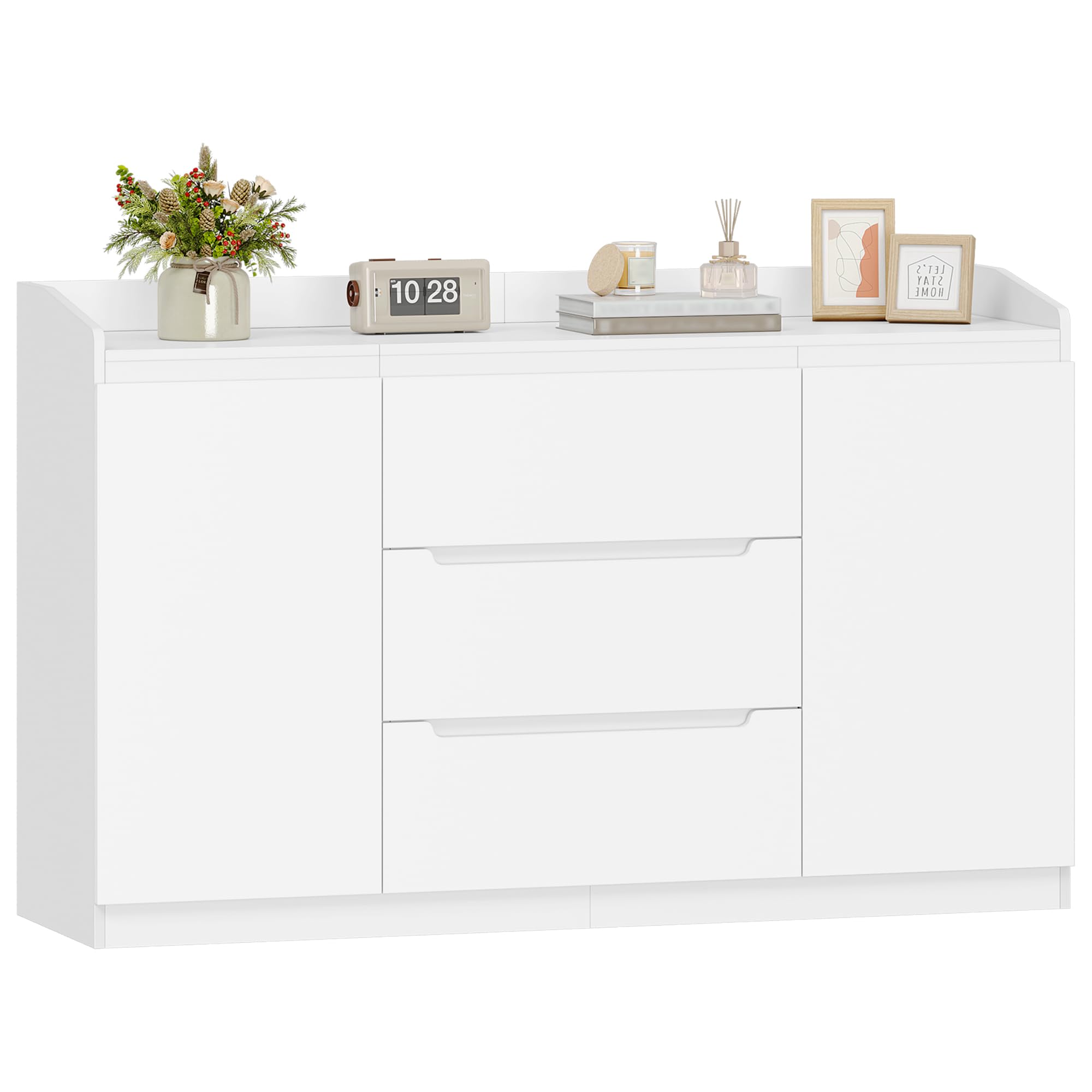 Hzuaneri Kommode, 3 Schubladen, 2 Türen, 40 x 140 x 87 cm, Weiß | Holz-Kommode, moderner Aufbewahrungsschrank für Schlafzimmer, Wohnzimmer, Büro, Eingangsbereich, DC12503X