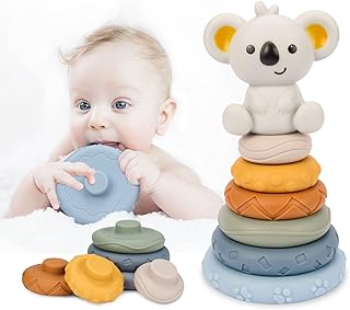 7 Piece Stacking and Nesting Round Baby Toys,Soft Building Ring Stacker and Squeeze Teething Toy,Early Learning Learning Stacking Block Towers Newborn 6 12 18 Months 1 Year Old Girls Boys Gifts