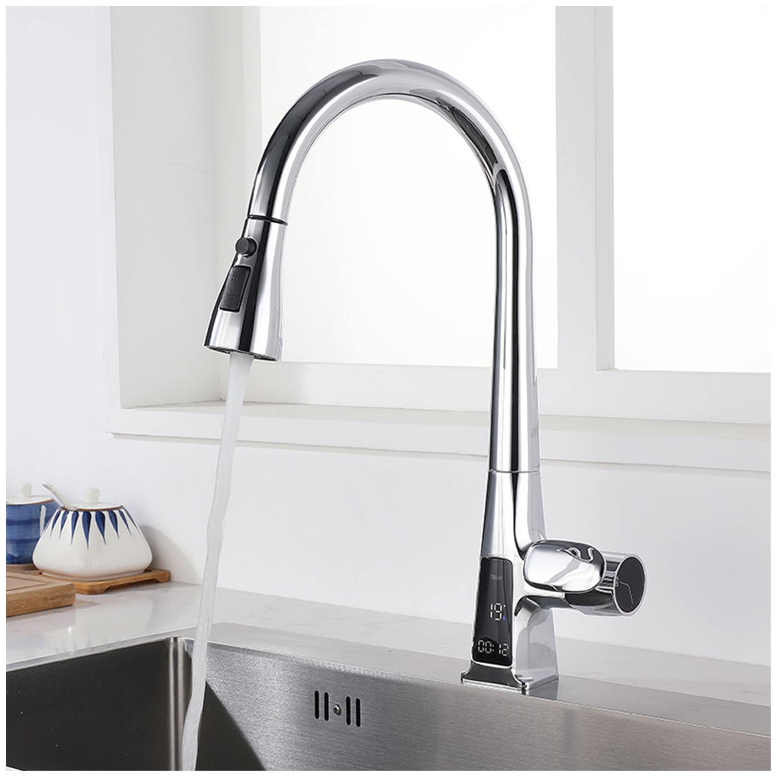 Robinet de remplisseur d'eau LED avec douchette cuisine extensible