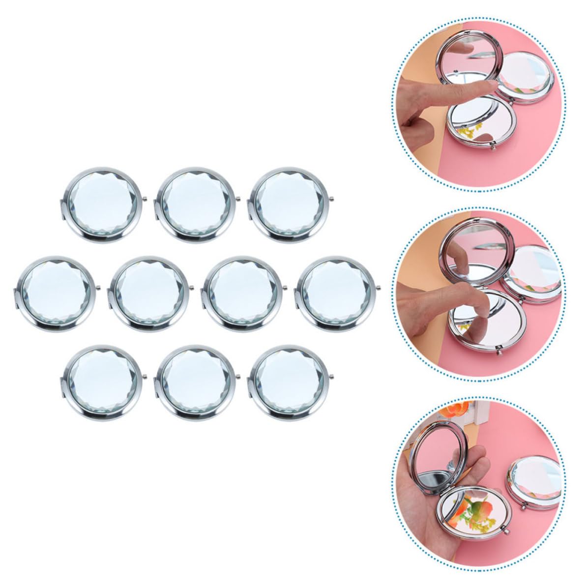 COHEALI 10 Piezas Espejo Compacto de Maquillaje Plegable y Portátil Doble Cara de Bolsillo Marco de Metal y Vidrio, Adecuado para Viaje y Uso en Casa