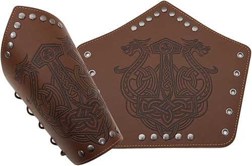 Miniatura 8 de Jeilwiy Brazaletes vikingos medievales de cuero, brazaletes de armadura de brazo, brazalete de cuero, guantelete punk para hombres y mujeres,