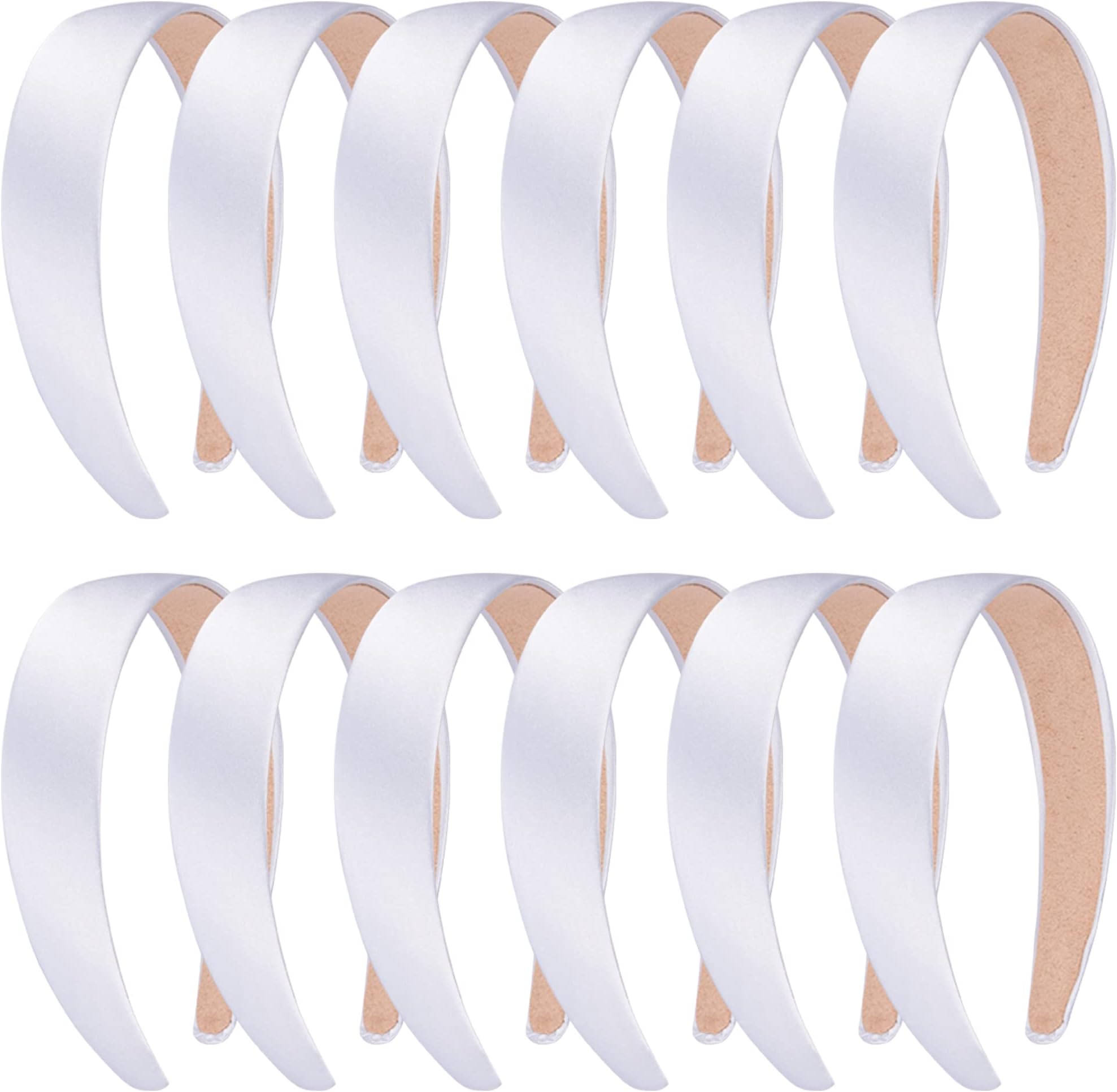 SIQUK 12 Pieces Satin Headbands 1 Inch Wide Headbands Non-slip White Headband DIY Headband for Women and Girls