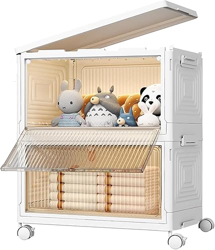 Contenedores de almacenamiento de 2 niveles organizadores de cajas de plástico  36 cuartos de galón apilables con tapas para dormitorio, sala de