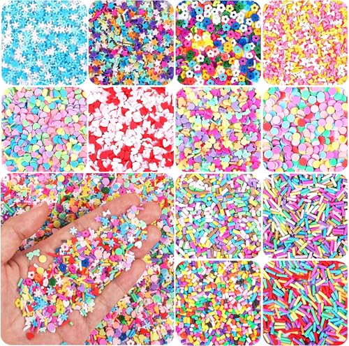 DIYASY 180g Fake Sprinkles 6.35 oz Mini Faux Sprinkle Polymer Clay Slices Non-Edible for Crafts Art DIY Cake Decoration Plastic Slime Card Filler Nail Supply 12 Styles