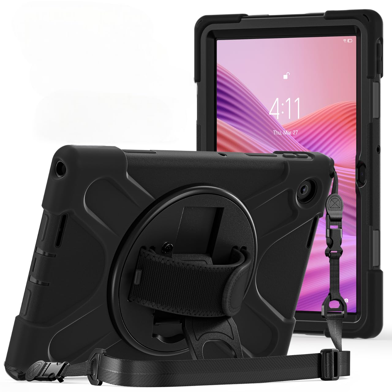 ProElite Cover for Lenovo Tab 10.1 inch 2025 Cover Case, Rugged 3 Layer Armor case Cover for Lenovo Tab 10.1 inch 2025 with Hand Grip & Rotating Kickstand with Shoulder Strap, Black-image-44