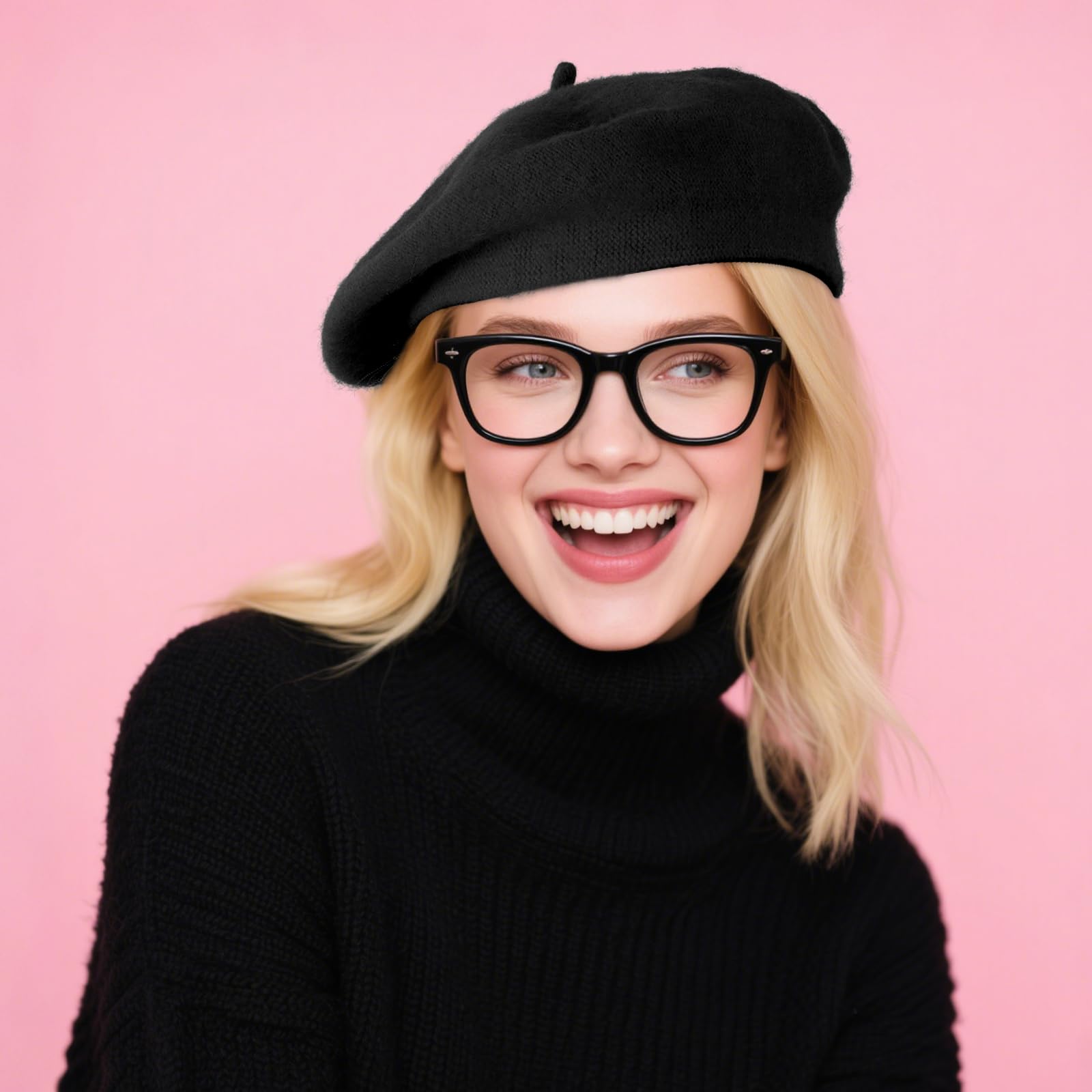 Classic Beret Hats for Women French Beret Hats Black Painter Artist Costume Cap for Women Girls Men Kids (Black)