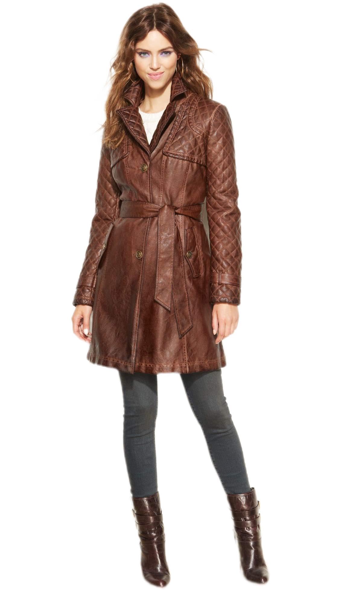 Women’s New Zealand Lambskin Walking Brown Walking Coat/Trench/Long Coat Dewberries (Small)