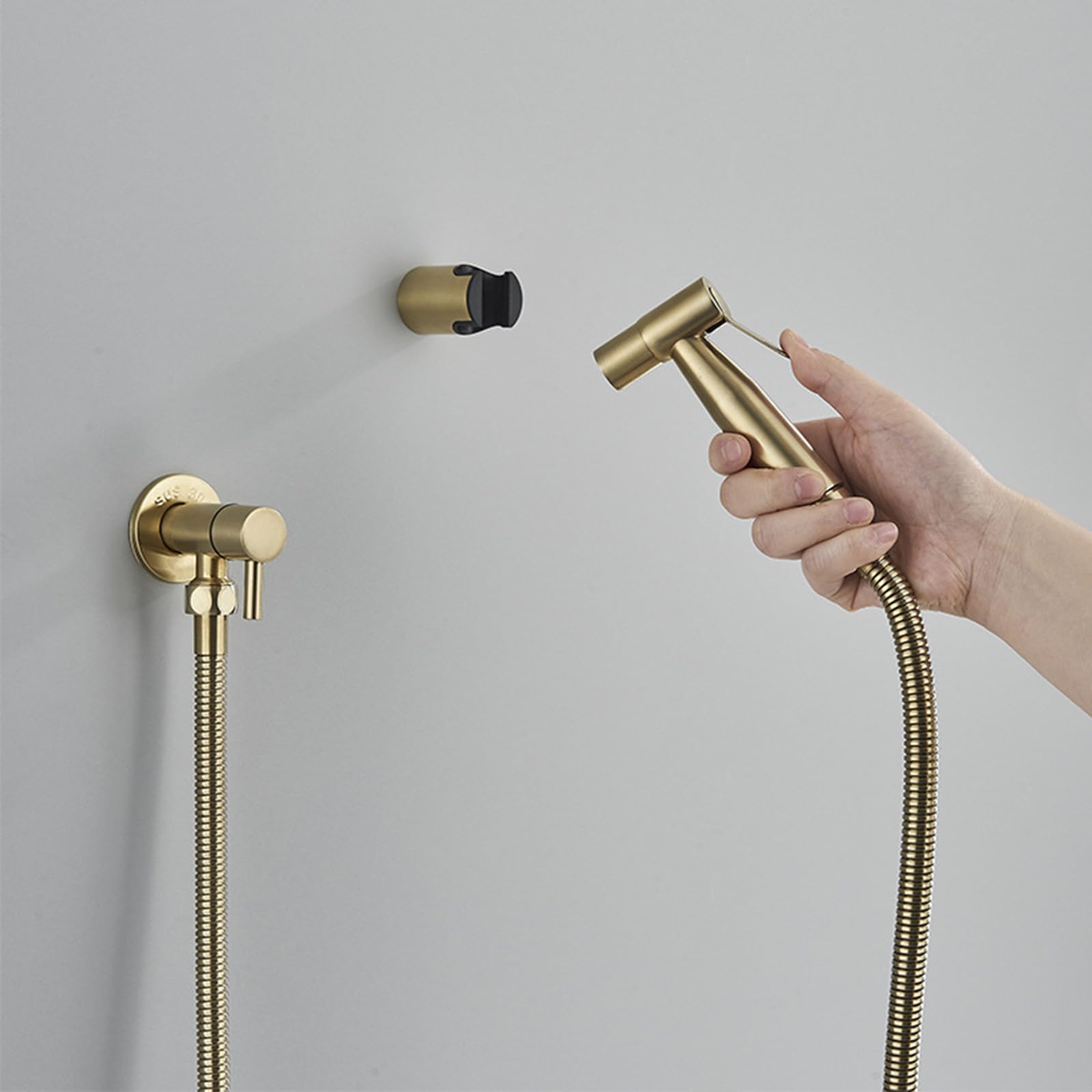 Grifo Portatil para Wc Kit Acero Inoxidable Juego de Ducha de Mano de Bidé para Higiene Personal,Oro Cepillado