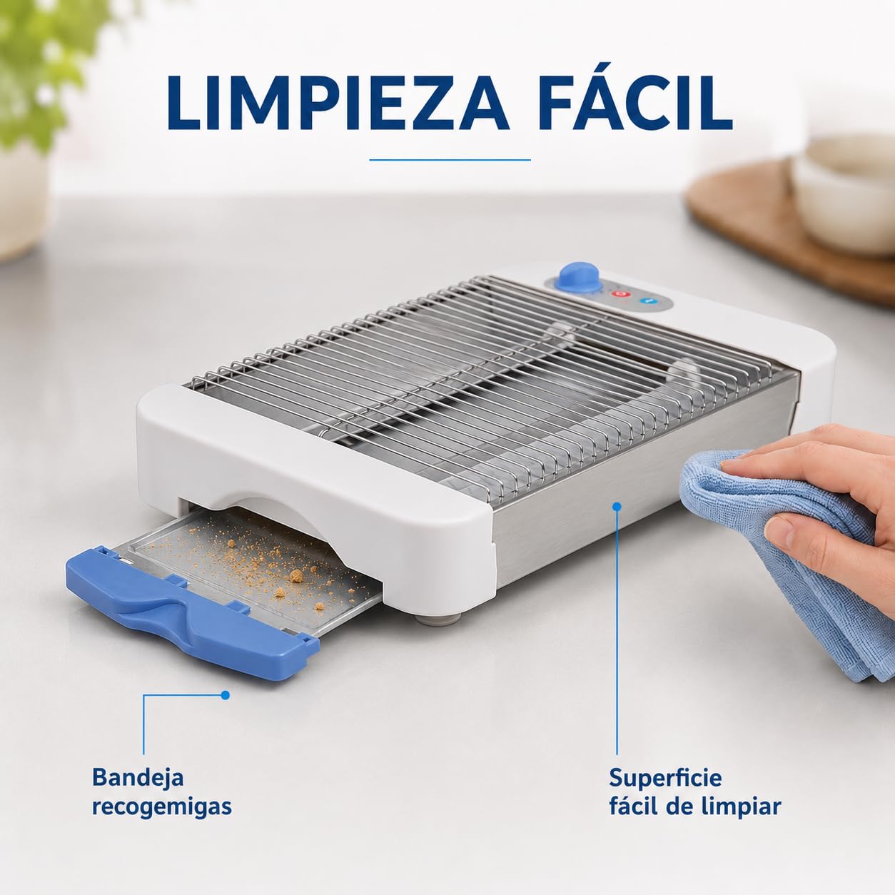 Tostadora de Pan Plana Horizontal 600 W, Cuarzo, 6 Niveles, 19 x 25 cm