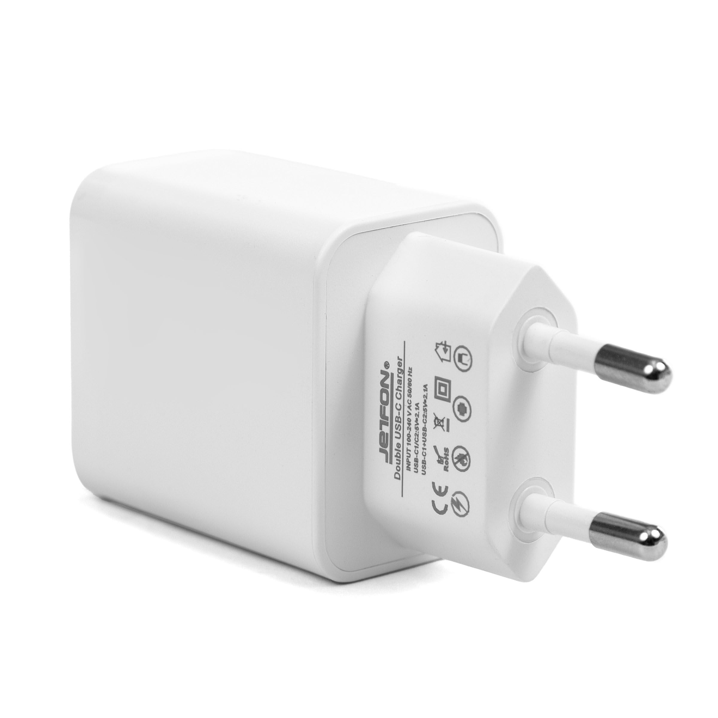 Caricatore USB C Doppio 10W Alimentatore da Muro 2 Porte USB-C Protezione Sovratensione