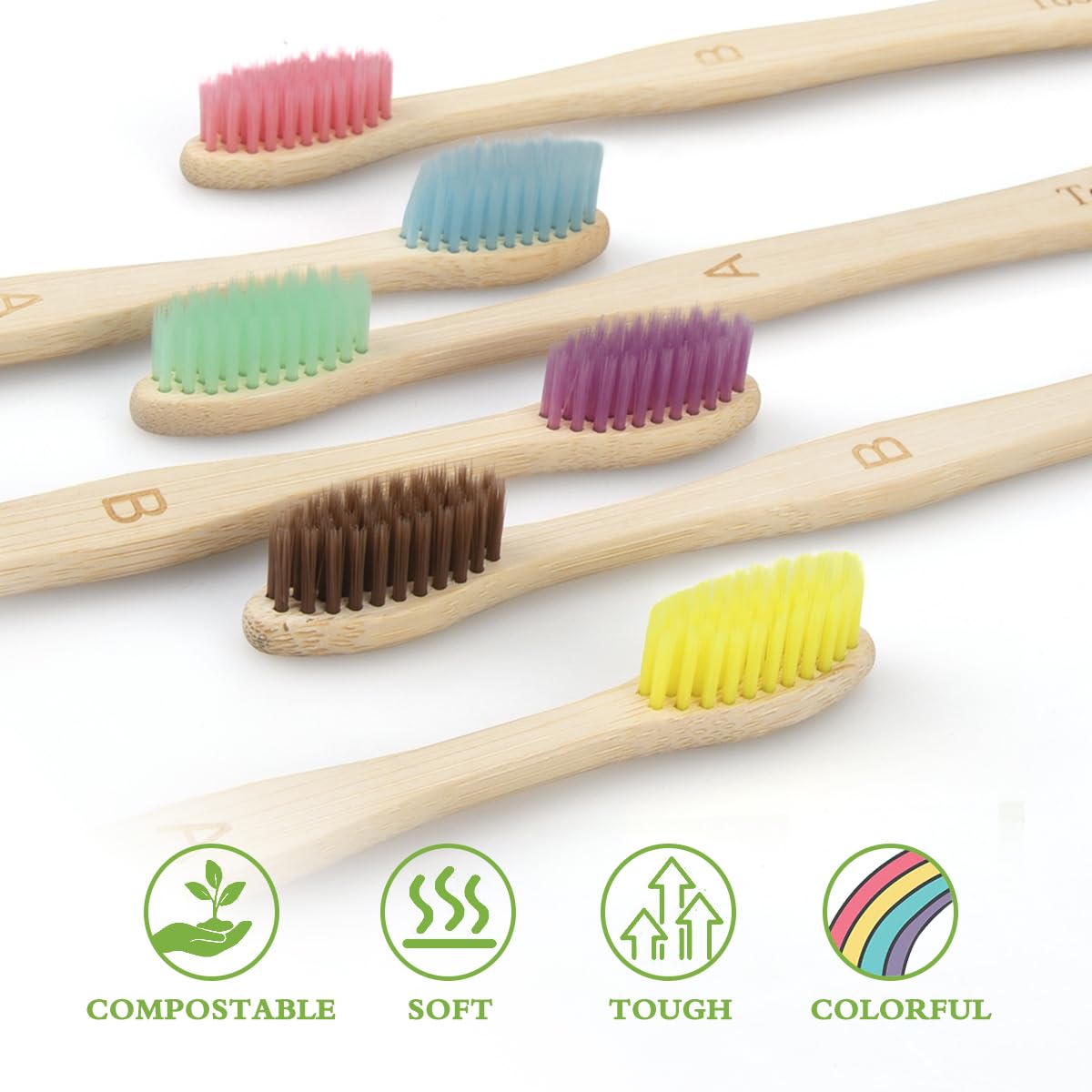 10 cepillos de dientes Banboo ecológicos y biodegradables para adultos | Juego de cepillos de dientes de viaje de madera orgánica vegana con embalaje reciclable | Diseño ligero y ergonómico
