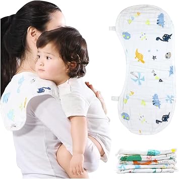 5 Pieces Muslin Burp Cloths, Premium 100% Cotton Hand Washcloths, 6 Layers Thicken Extra Soft and Absorbent, Adorable Patterns Perfect for Newborn Boys and Girls