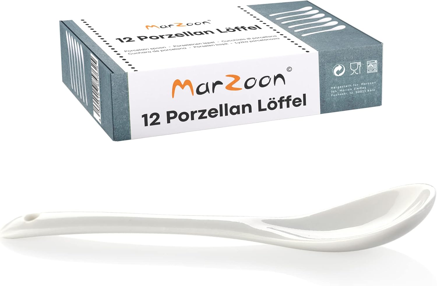 Ferenando 12 Stück Eierlöffel Porzellan - Bunte Keramiklöffel 12cm Für Dessert & Mehr