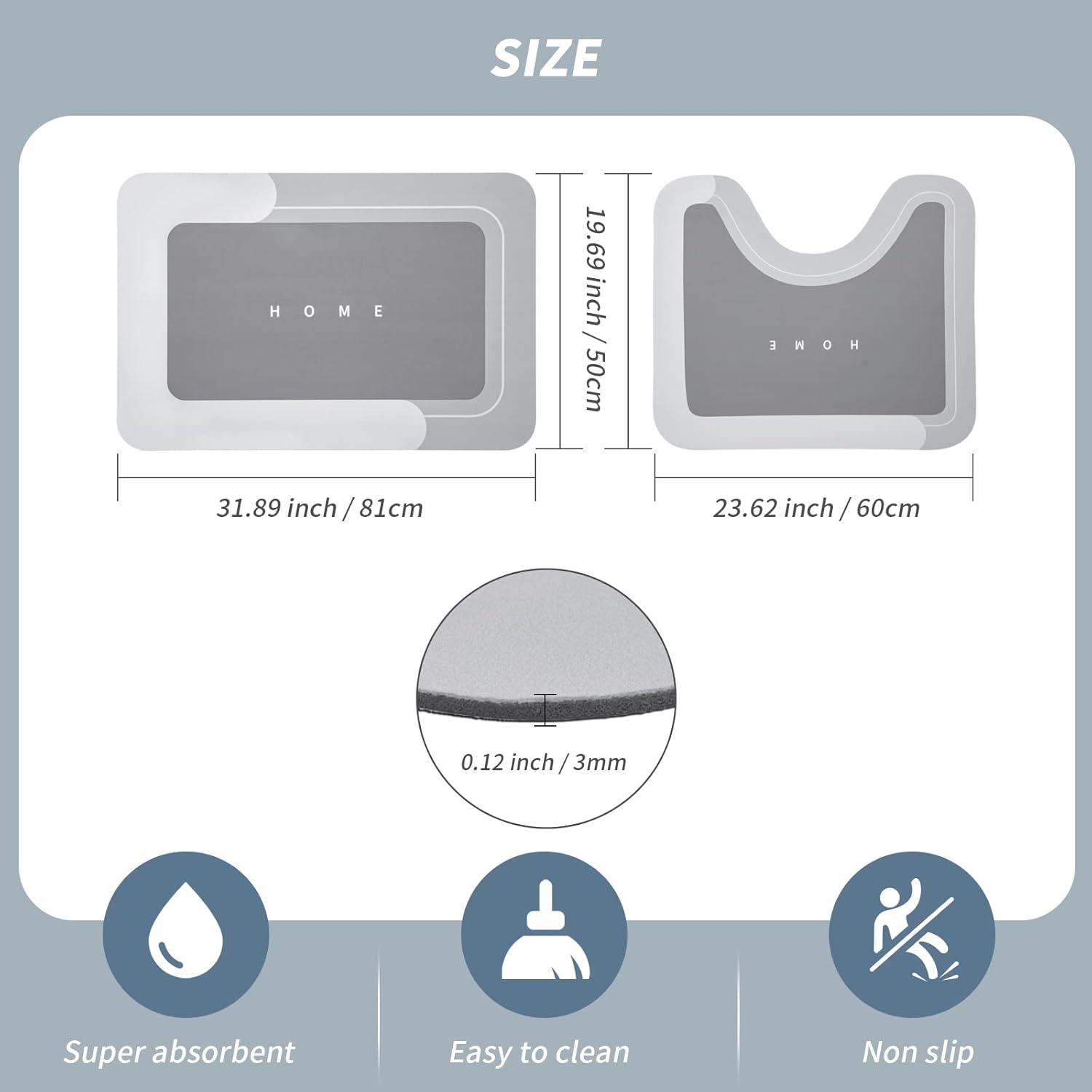 housego 2pcs absorbent bath mat magic rug sets, quick drying bath mat non-slip floor rug rubber backed for bathroom kitchen shower sink, water absorbent (19.7''x23.6''+19.7''x31.9'', light gray) light gray 2 pcs (19.7" x 23.6", 19.7" x 31.9")