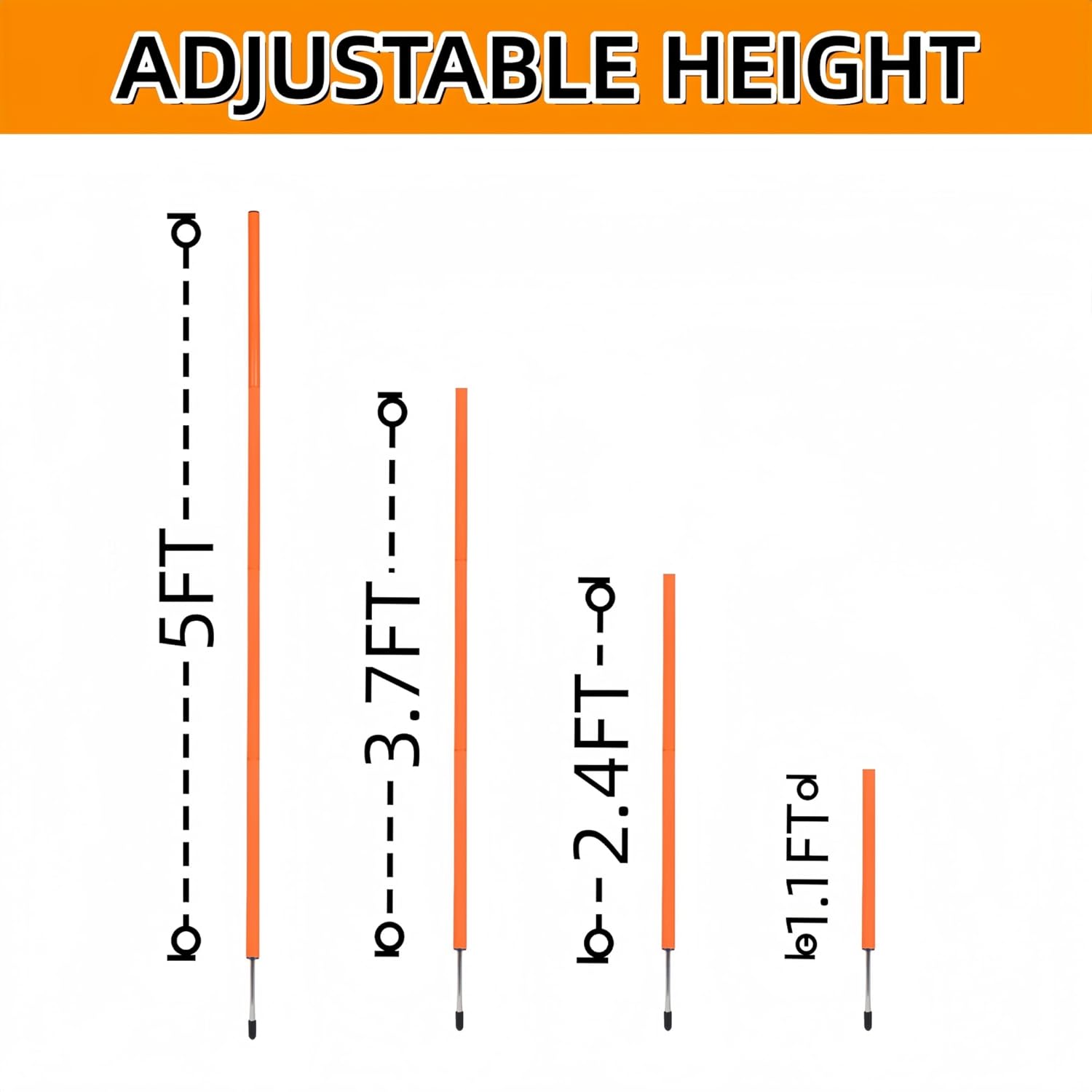 6 Pcs Soccer Agility Poles for Training, 5 FT Adjustable Speed and Agility Training Equipment for Football/Basketball/Horse/Dog Practice, Soccer Sticks with Steel Ground Nails Outdoors