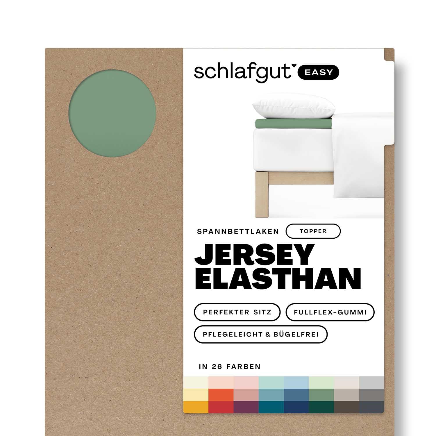Schlafgut Easy Jersey Elasthan Topper Spannbettlaken 180x200 bis 200x220Green Mid, Spannbetttuch aus superweicher Baumwolle mit Elasthan