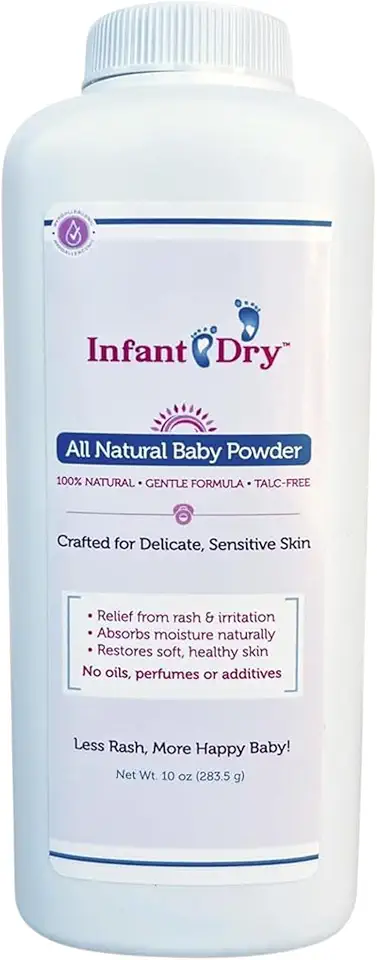 Infant Dry All Natural Baby Powder 10 Oz - Gentle Formula Talc Free, All Natural and Unscented Dusting Powder for Sensitive Baby Skin
