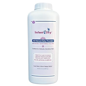 Infant Dry All Natural Baby Powder 10 Oz - Gentle Formula Talc Free, All Natural and Unscented Dusting Powder for Sensitive Baby Skin