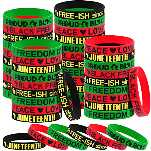 durony 48 Pieces Juneteenth Silicone Wristband Bracelets Happy Juneteenth Rubber Bracelets Freedom Day Patriotic Party Supplies for Juneteenth Holiday Decorations Gifts