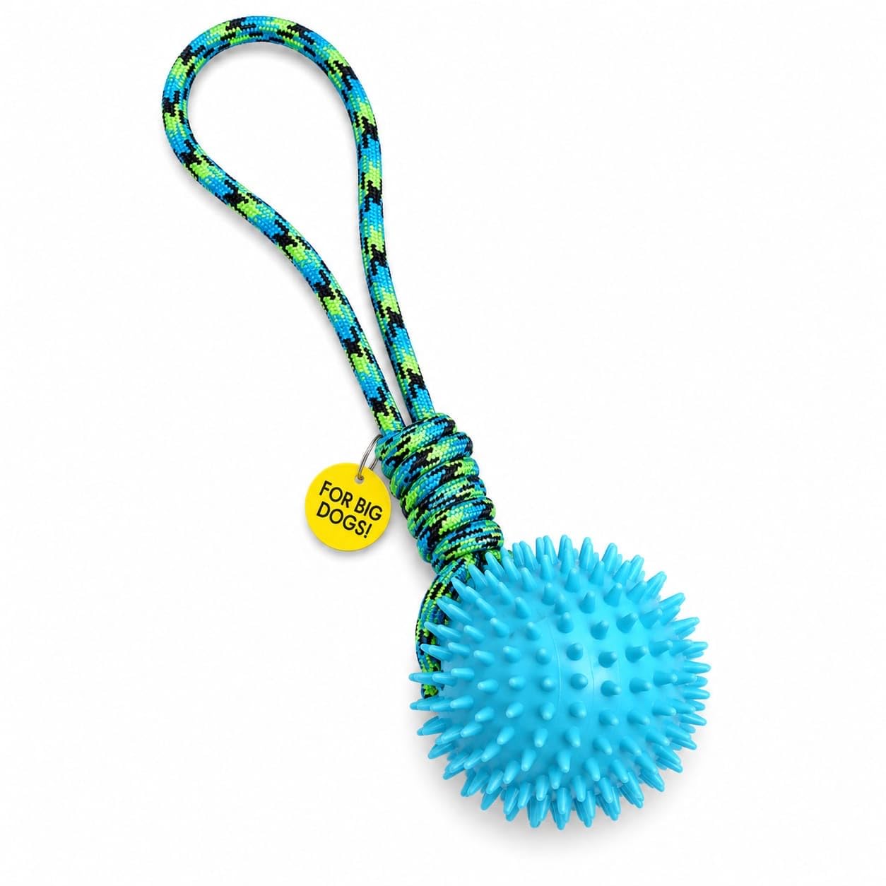Large Rubber Ball & Rope Dog Toy for Large Dogs, Tough TPR Chew Ball with Tug Rope, Spiky Interactive Teeth Cleaning Toy, 40cm, Blue