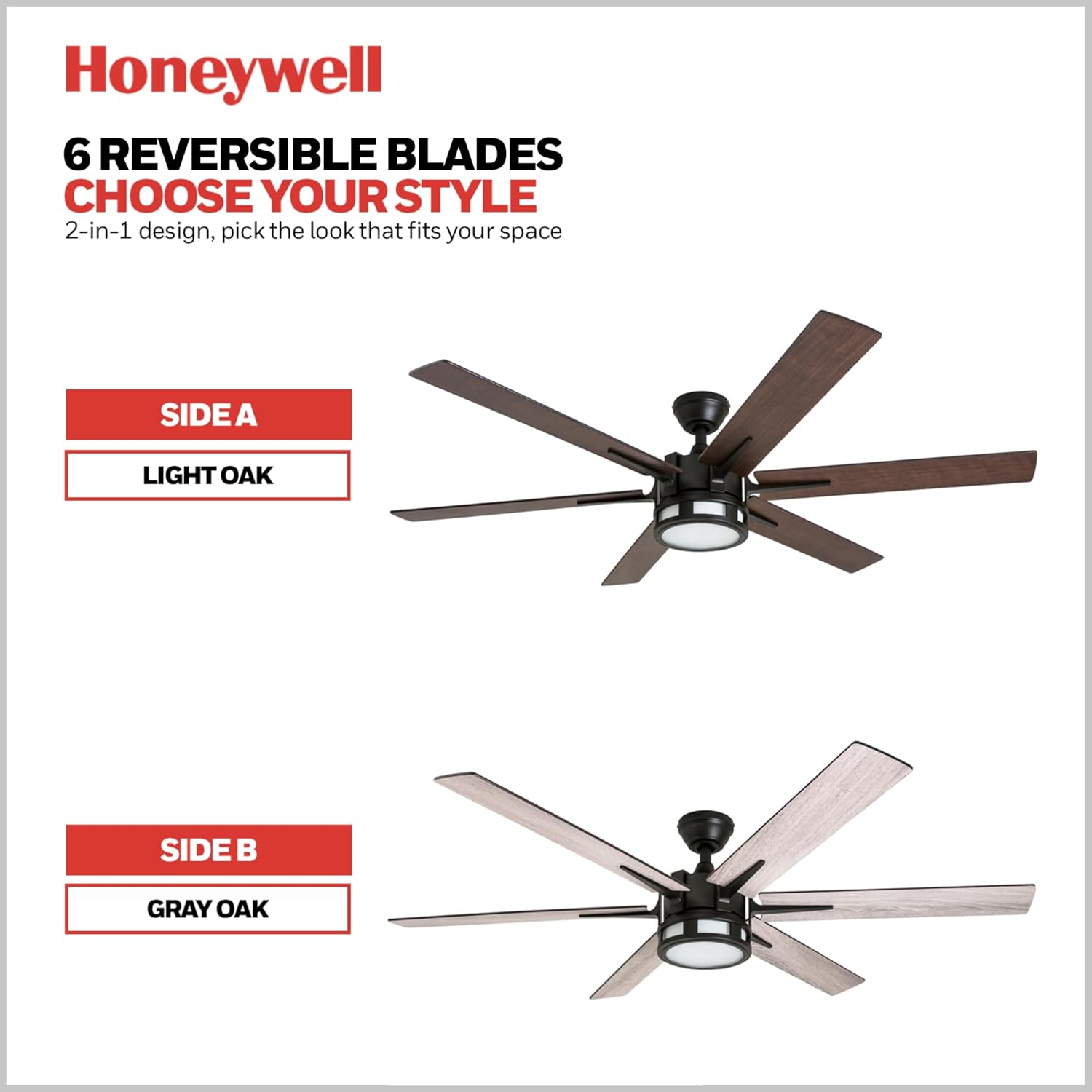 Honeywell Ceiling Fans Kaliza Modern 56 Inch Ceiling Fan with Light, Remote Control Fan, LED Indoor Fan with 6 Blades, Gray Oak and Light Oak Blade Finish Options, Bronze (51036-01)