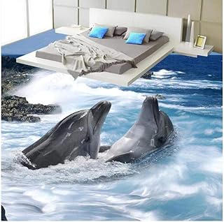 Newberli Delfini Autoadesivi Impermeabili Del Pvc Della Carta Da Parati Del Pavimento 3D Della Carta Da Parati Murale Del Pvc Del Murale Delle Mattonelle Della Camera Da Letto Del Bagno Murale 3D