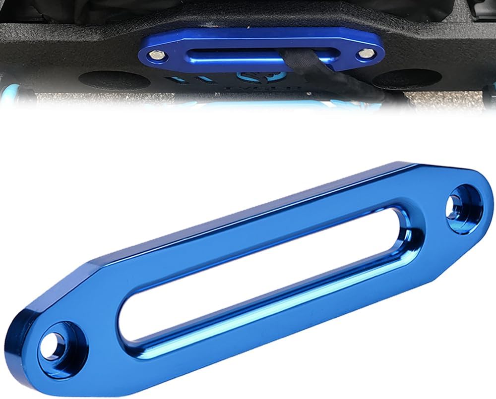 20500lbs Black 3/8" x 95ft Synthetic Winch Rope Recovery Cable with Protective Sleeve + Blue 10" CNC Aluminum Hawse Fairlead for Recovery Towing Car SUV ATV UTV