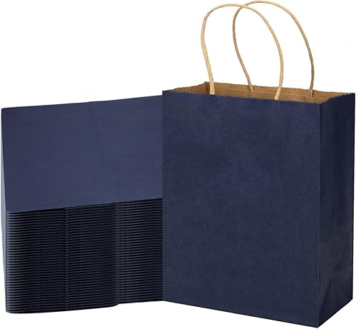 Paquete de 100 bolsas de regalo negras de 10.5 x 8.5 x 4.5 pulgadas, bolsas de papel con asas, bolsas de papel, bolsa de regalo de cumpleaños,