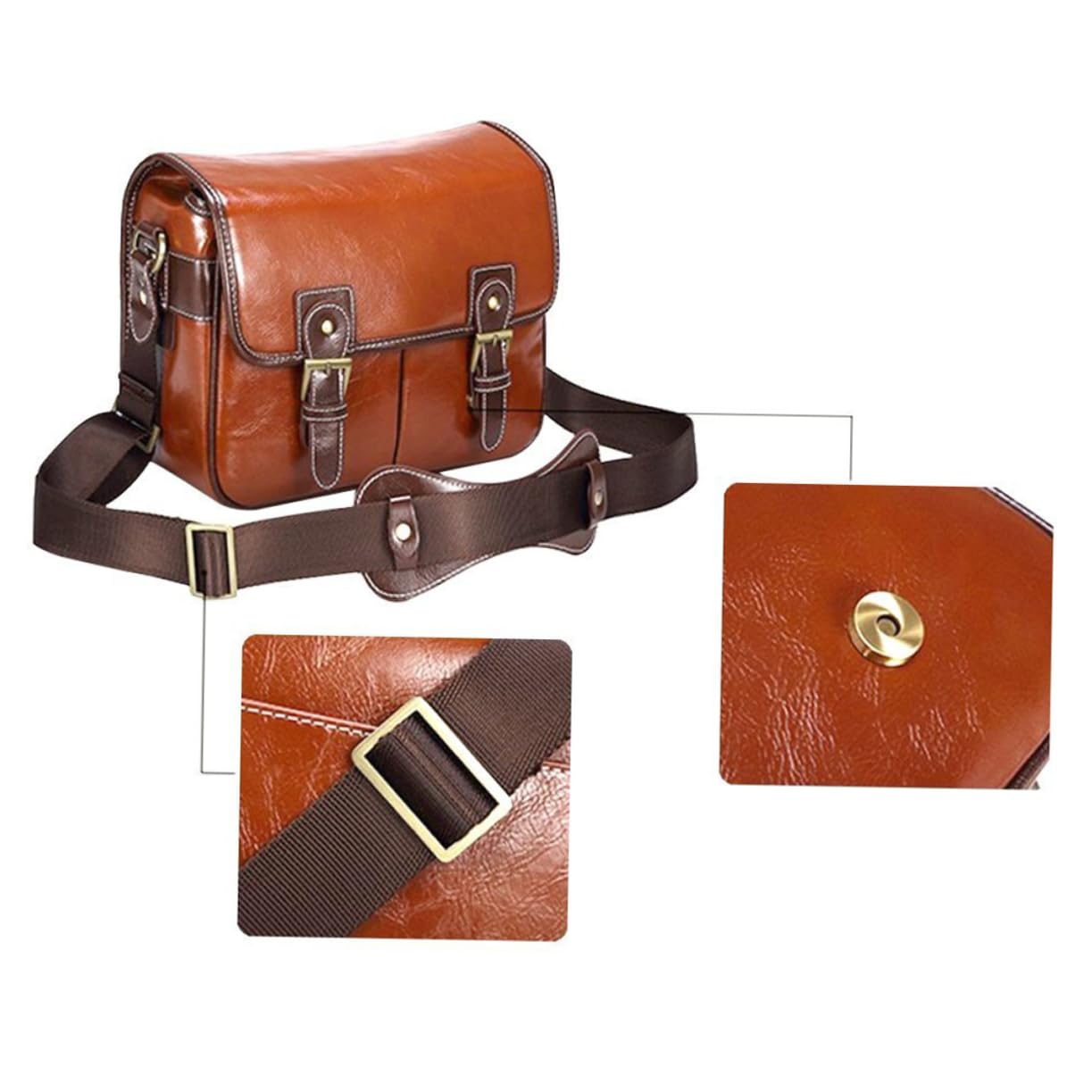 HEMOTON Borsa Fotografica Monospalla Reflex Grande in Pelle Pu Marrone