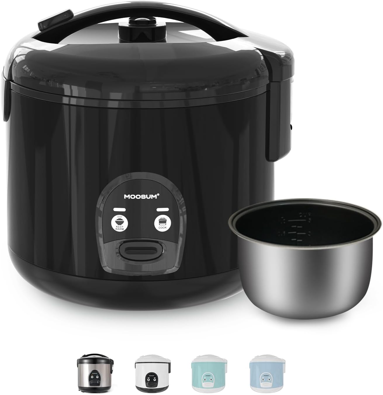 Electric Rice Cooker with One Touch for Asian Japanese Sushi Rice, 5-cup Uncooked, Fast&Convenient Cooker with Steamer, Removable Inner Cover and Auto Warmer, Black