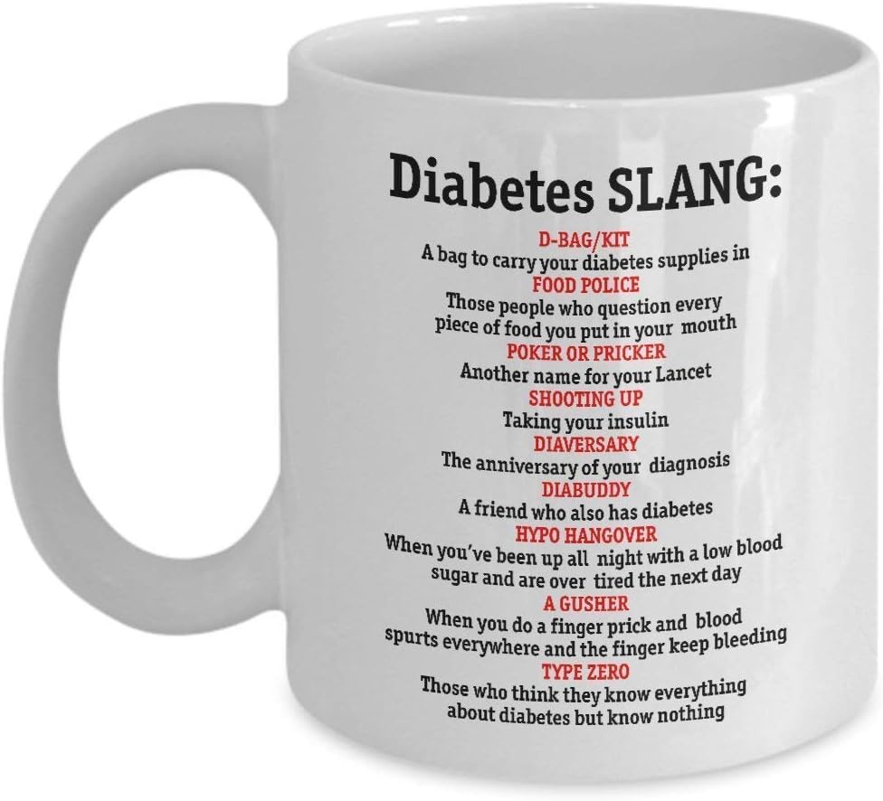 Diabetes Coffee Mug Slang Text Dictionary Funny Gift for Diabetic Patient Quote Sayings 11 Oz
