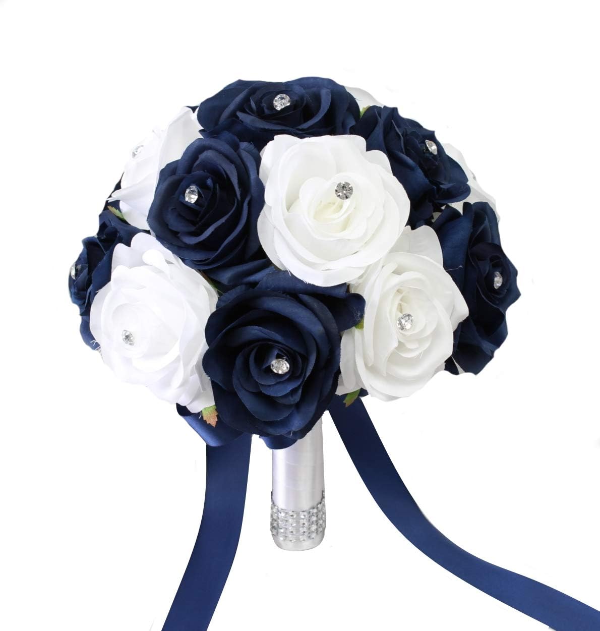 Angel Isabella, LLC Build Your Wedding Package - Navy Blue and White Keepsake Artificial Flowers Bouquet Corsage Boutonniere (10" Bouquet)