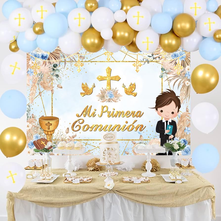 Fondo para Primera Comunión Bautizo Azul 82x59 pulg miniatura 3