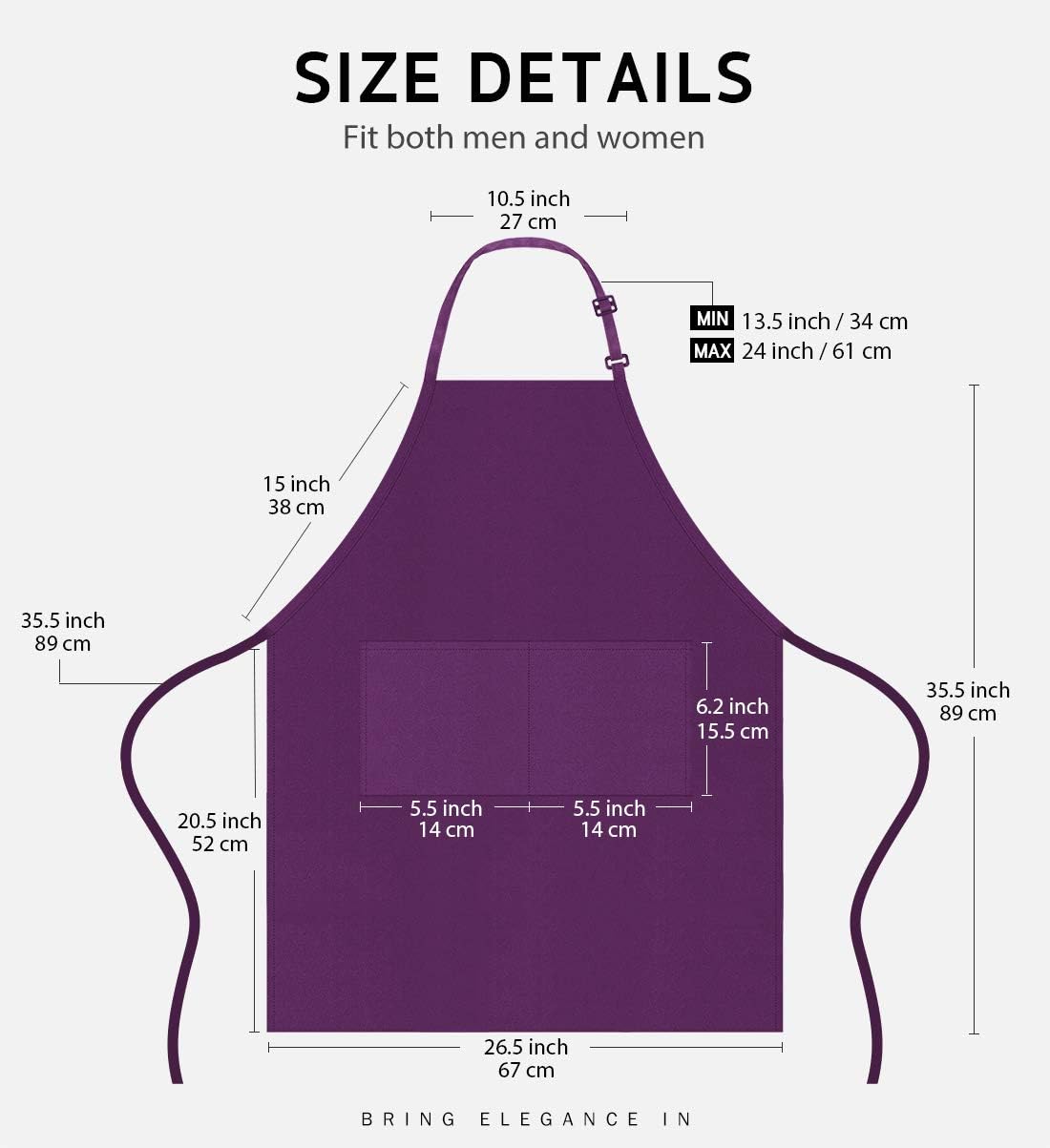 Syntus Adjustable Bib Apron Waterdrop Resistant with 2 Pockets Cooking Kitchen Aprons for Women Men Chef, BBQ Drawing, Purple (1 Pack)