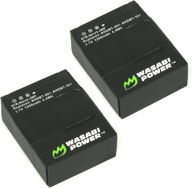 Wasabi Power Battery for GoPro HERO3, HERO3+ and GoPro AHDBT-201, AHDBT-301, AHDBT-302 (1200mAh, 2-Pack)