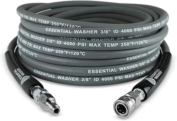 Essential Washer Gray Pressure Washer Hose 50 ft With 3/8 Quick Connect Fittings and 360 Swivel Outlet | 4000 PSI